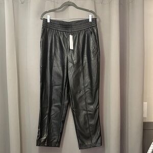 Women's Black Faux Leather Joggers